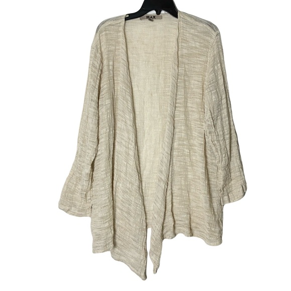 Nwot Flax Linen Cotton Open Front Drape Top M Gauze Cream Long Sleeve Lithuania - Picture 1 of 7